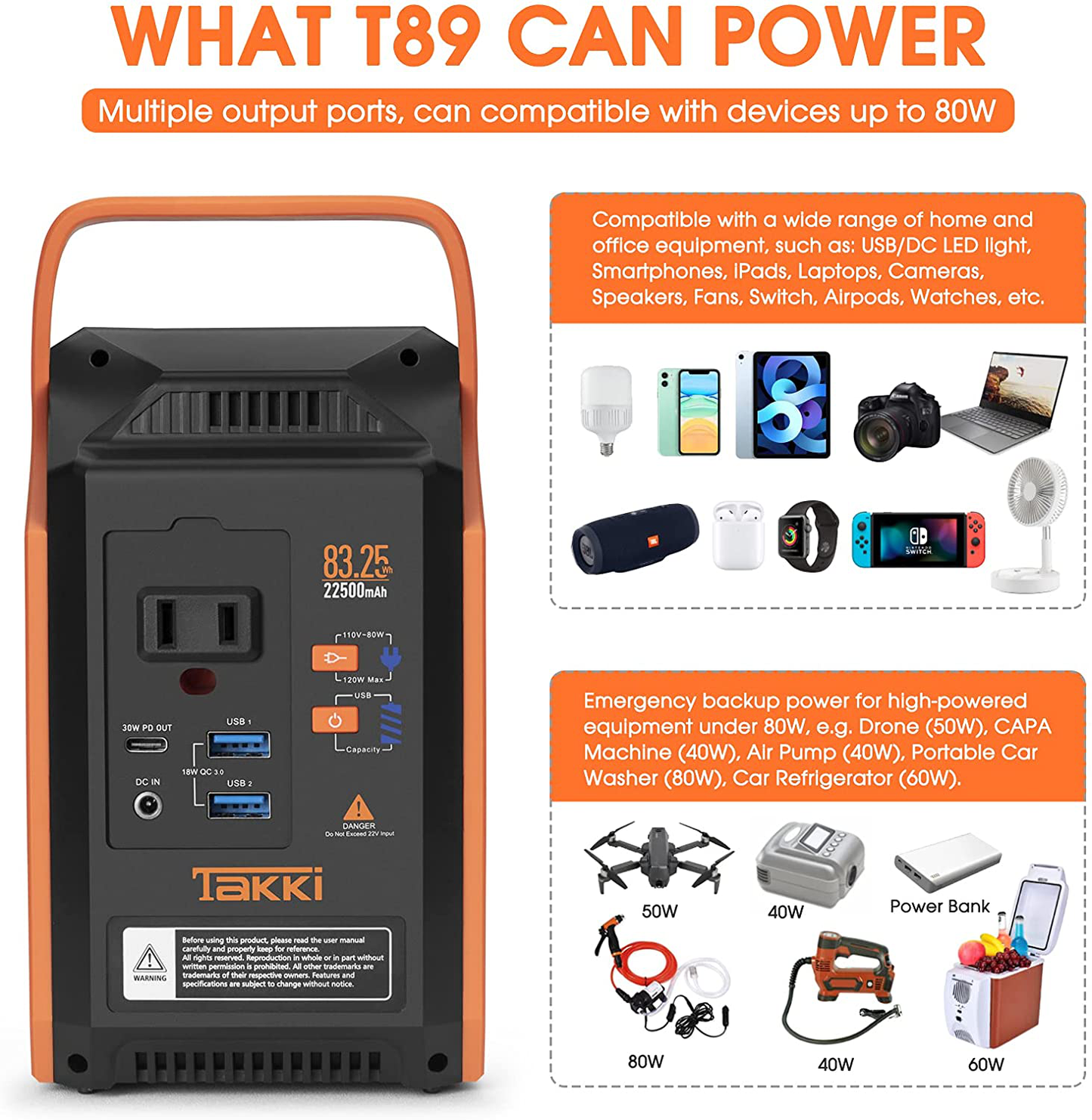 83Wh Portable Power Station, Solar Generator Power Bank with AC Battery Backup and Camping Lights for School, Camping, Home Use, Laptops, Fan Road Trip, Emergency Supplies(Solar Panel Not Included)