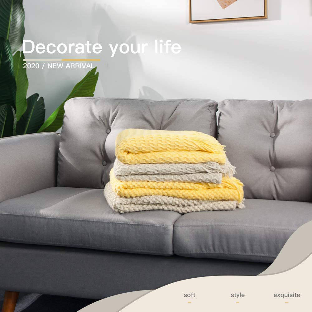 LALIFIT Throw Blanket with Tassel Solid Soft Sofa Couch Cover Decoration Knitted Blankets Gifts for Home Decorate 50" x 60"(Chevron Yellow)