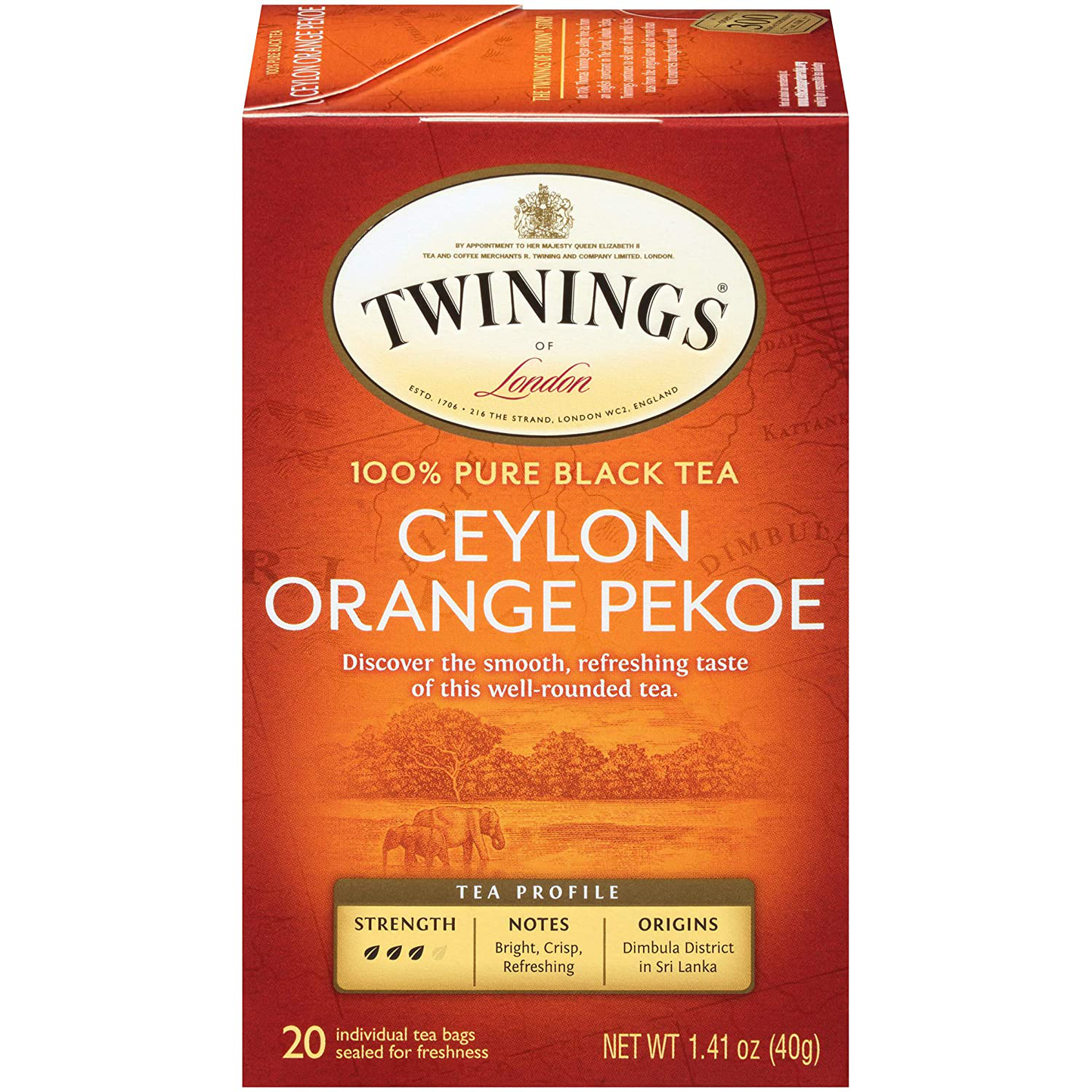 Twinings of London Ceylon Pure Black Tea Bags, 20 Count (Pack of 2)