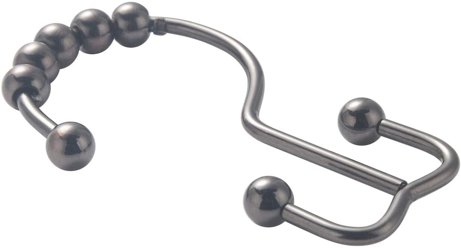 Titanker Shower Curtain Hooks Rings, Rust-Resistant Metal Double Glide Shower Hooks for Bathroom Shower Rods Curtains, Set of 12 Hooks