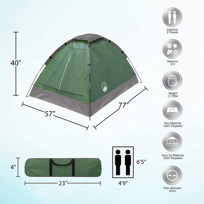 2-Person Camping Tent – Includes Rain Fly and Carrying Bag – Lightweight Outdoor Tent for Backpacking, Hiking, or Beach by Wakeman Outdoors