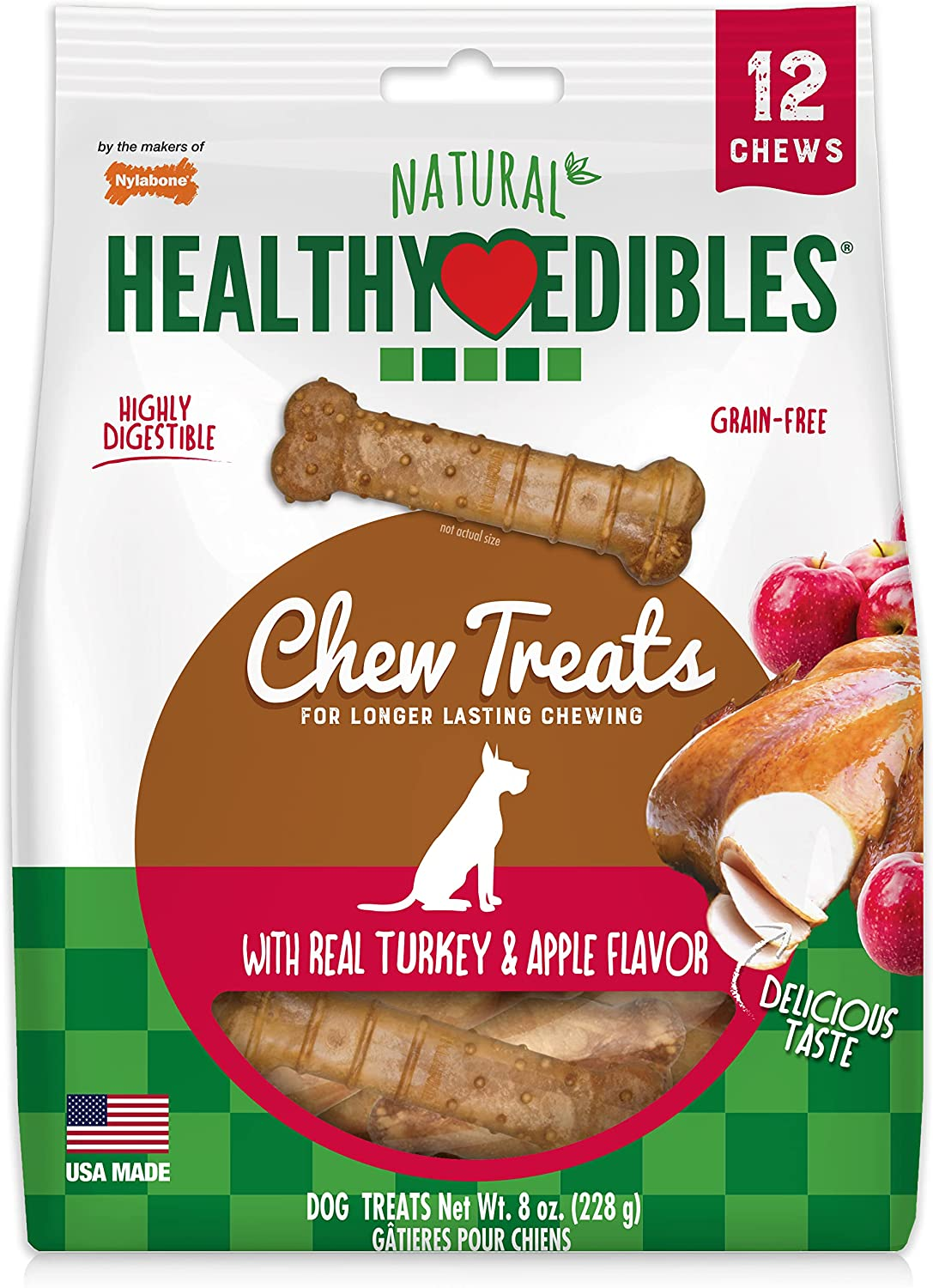 Nylabone Healthy Edibles All-Natural Long Lasting Bacon Flavor Chew Treats 3 Count Bacon Small/Regular