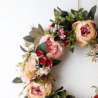 Peony Spring Wreath for Front Door, Handmade Pink Floral Wreath Artificial Spring Garland Wreath for Front Door Wall Wedding Party Home Deco