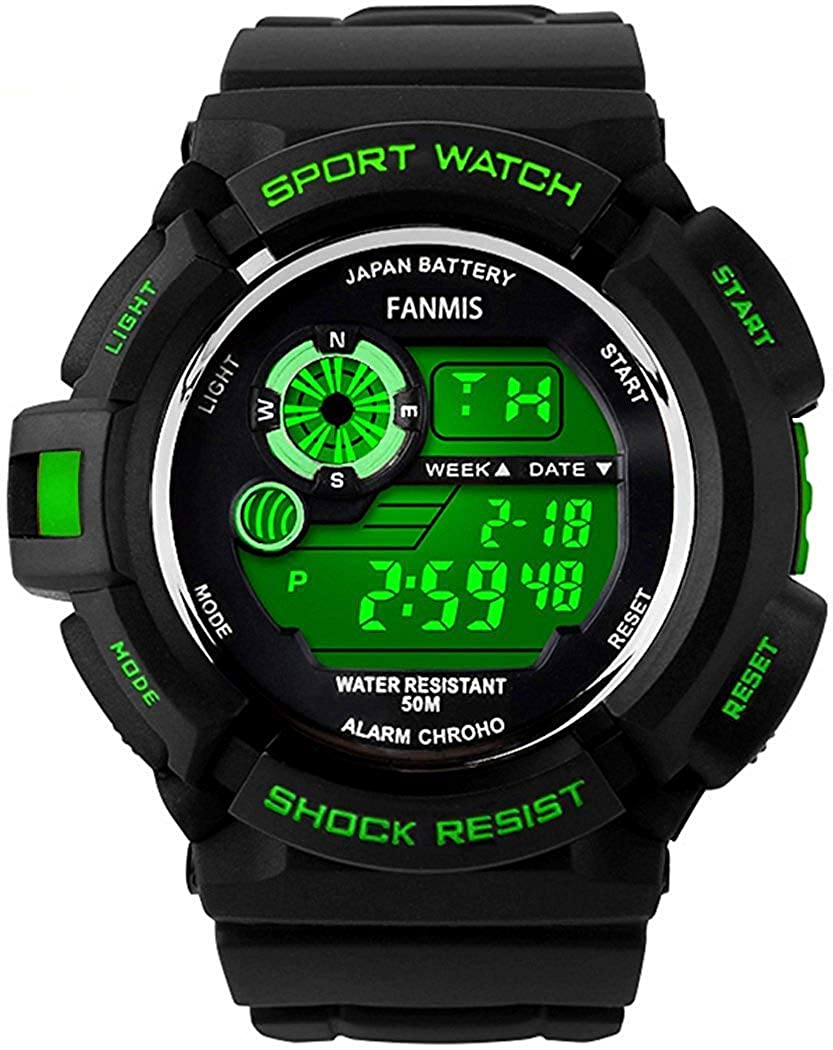 Mens Large Dial Analog Digital Watch Casual Sport Watch Multifunction Military Watch with LED Light