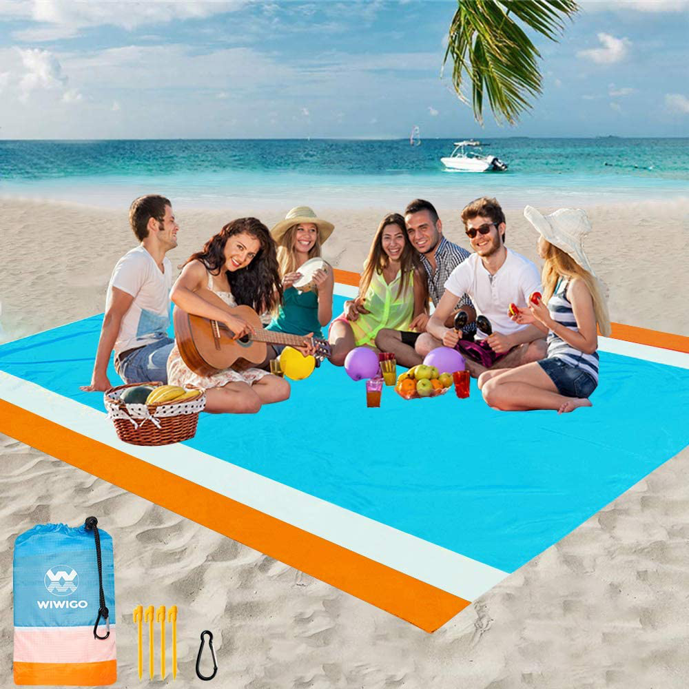WIWIGO Beach Blanket, Sandproof Beach Mat 79" X 83" for 4-7 Adults Waterproof Quick Drying Outdoor Picnic Mat for Travel, Camping, Hiking