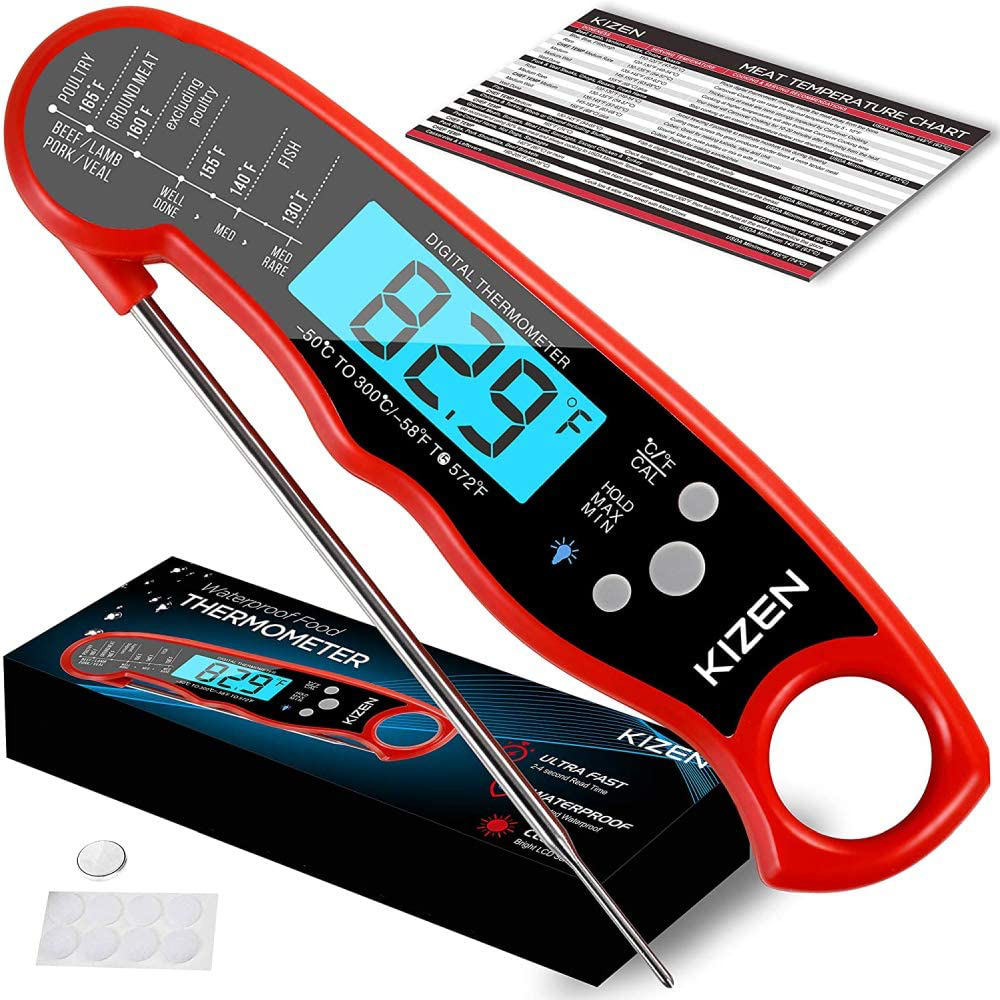 Kizen Digital Meat Thermometers for Cooking - Waterproof Instant Read Food Thermometer for Meat, Deep Frying, Baking, Outdoor Cooking, Grilling, & BBQ