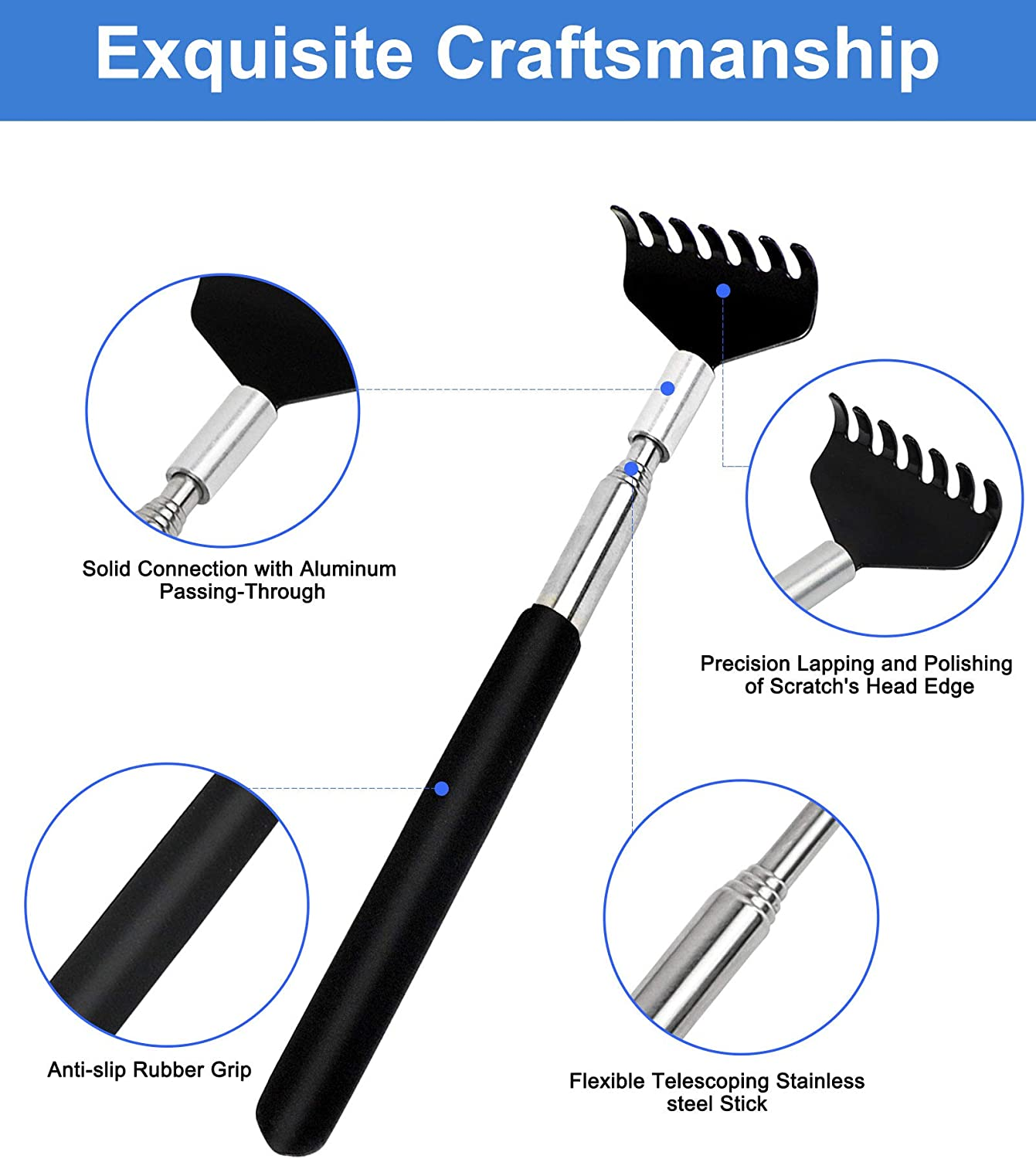 ONEEKK Portable Extendable Back Scratcher, 2 Pack Metal Telescoping Backscratchers for Adults, Kids,Dogs Itch Scratcher with Beautiful Gifts Packaging