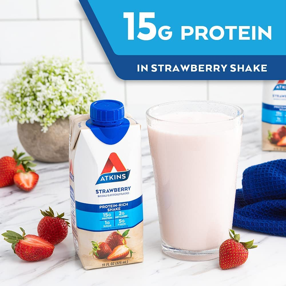 (2 Pack) Atkins, Strawberry Shake, 4 Count per Pack, 11 Oz. Containers