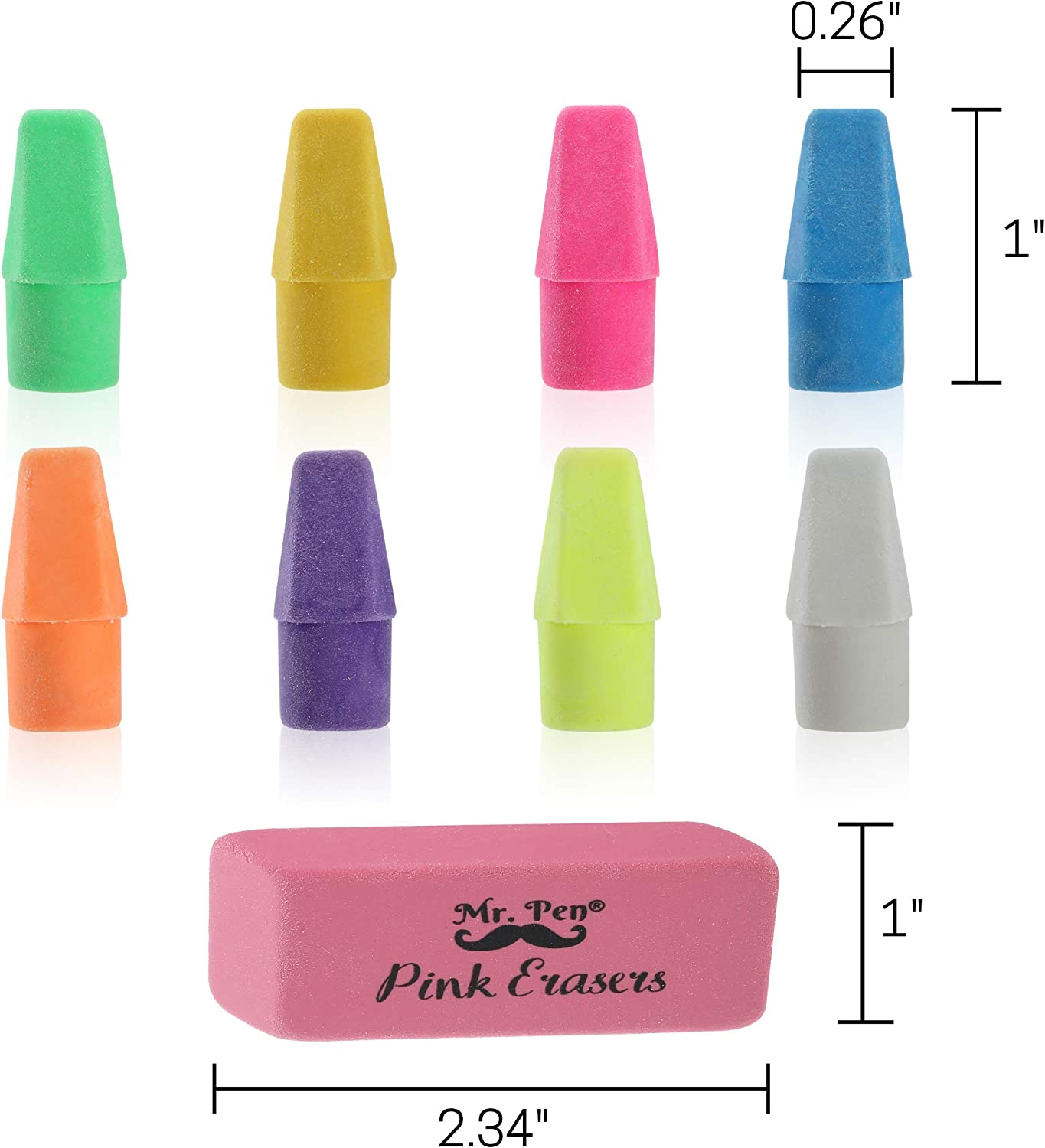 Mr. Pen- Pencil Erasers Set, 6Pc Pink Erasers and 60Pc Pencil Top Erasers, Pencil Eraser, Pencil Erasers Topper, Erasers for Pencils Top, Erasers for Kids, Pink Erasers, Cap Erasers, Eraser Tops