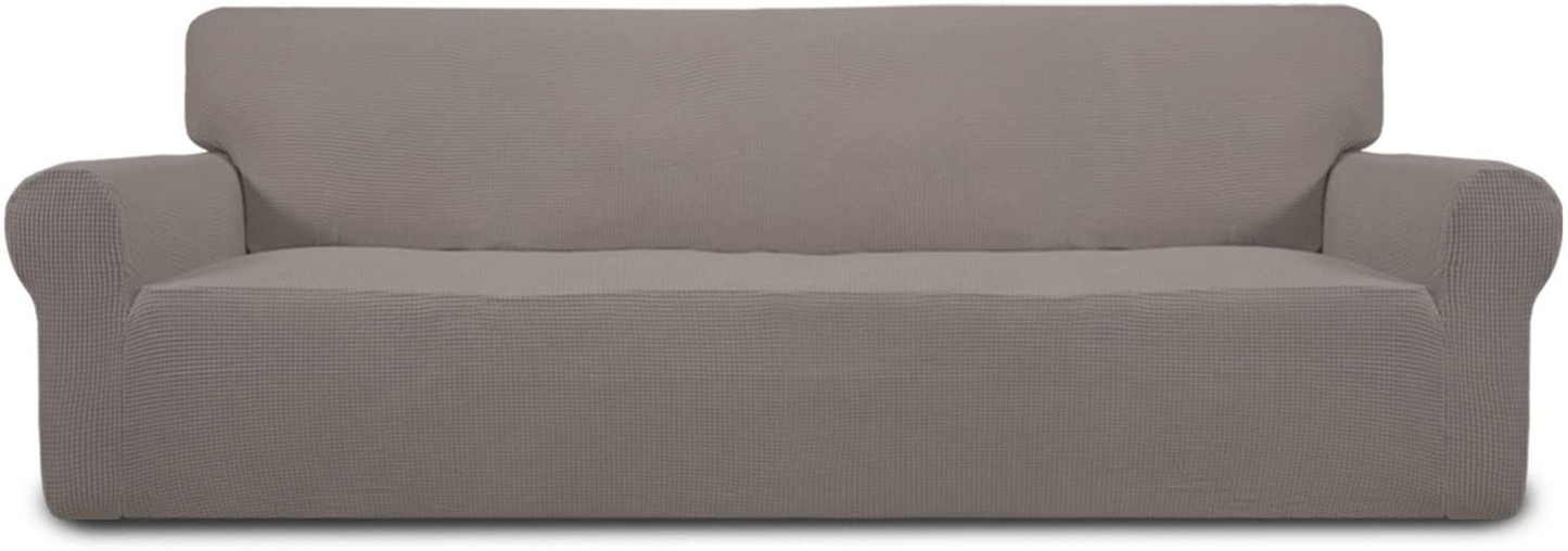 Easy-Going Stretch 4 Seater Sofa Slipcover 1-Piece Sofa Cover Furniture Protector Couch Soft with Elastic Bottom for Kids,Polyester Spandex Jacquard Fabric Small Checks (XX Large,Taupe)