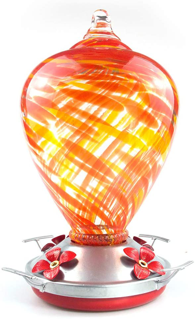 Muse Garden Hummingbird Feeder for Outdoors, Hand Blown Glass, 34 Ounces, Containing Ant Moat, Comet