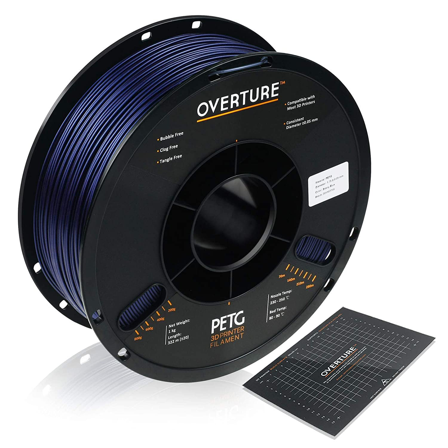 OVERTURE PETG Filament 1.75mm with 3D Build Surface 200 x 200 mm 3D Printer Consumables, 1kg Spool (2.2lbs), Dimensional Accuracy +/- 0.05 mm, Fit Most FDM Printer