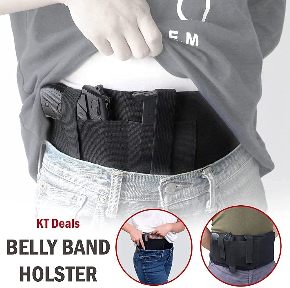 Tactical Belly Band Holster for Concealed Carry Pistol Hand Gun Holder, Hide Handgun under Shirt Elastic Waist Belt Holsters for Men and Women
