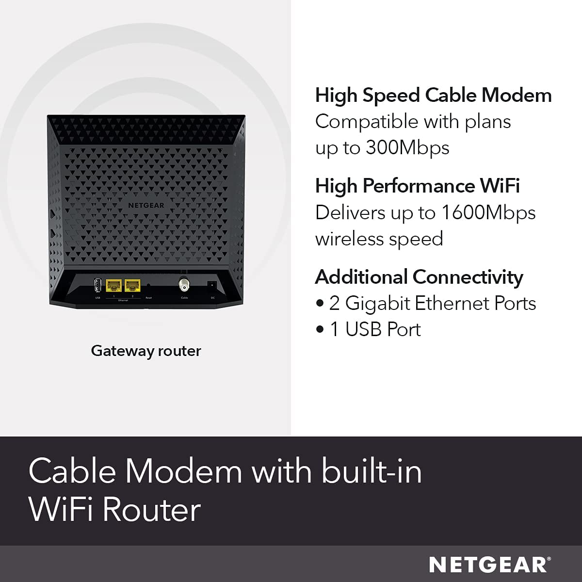 NETGEAR Cable Modem Wi-Fi Router Combo - Compatible with All Cable Providers Including Xfinity by Comcast, Spectrum, Cox