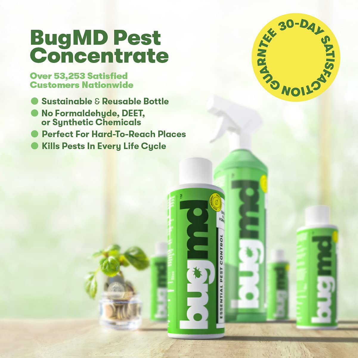 BugMD Pest Control Essential Oil Concentrate 3.7 oz - Just Add Water! Controls Flies, Ants, Fleas, Ticks, Roaches