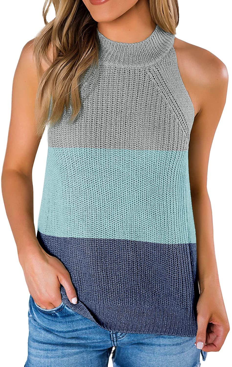 SySea Womens Summer Loose Knit Shirts Sleeveless Halter Neck Sweater Tank Tops