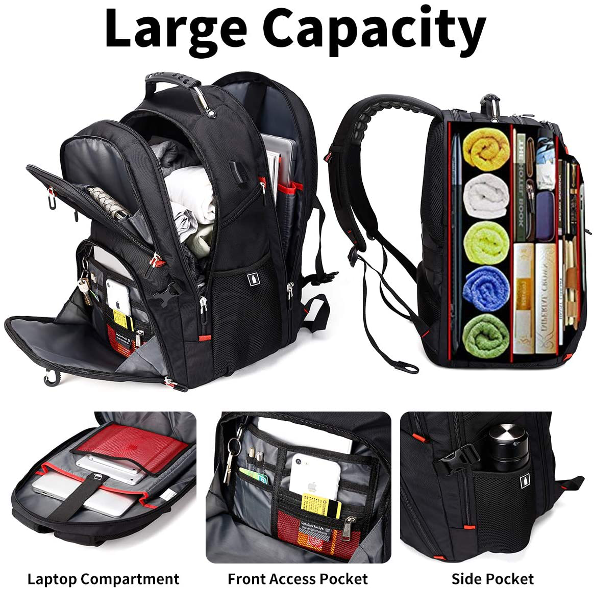 Extra Large 50L Travel Laptop Backpack with USB Charging Port Fits 17 Inch Laptops