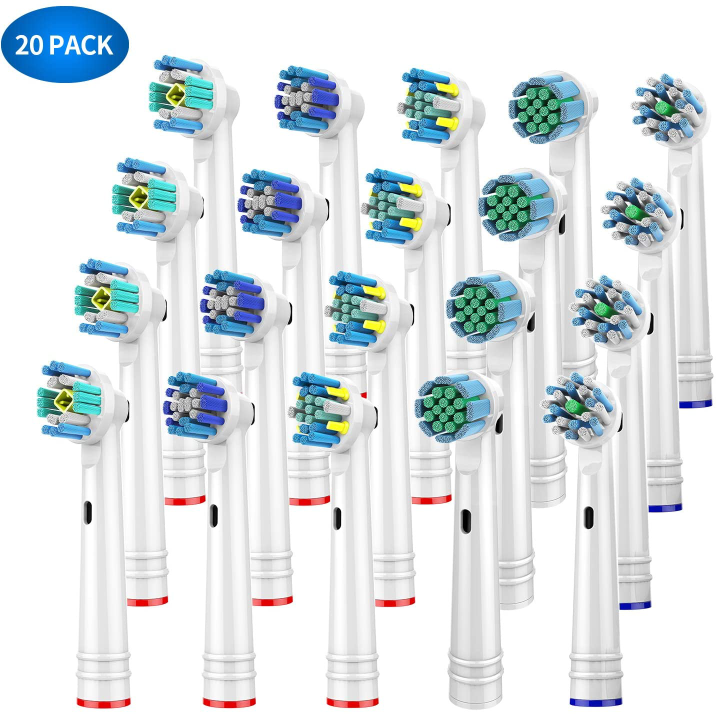 Variety Electric Toothbrush Heads with Dupont Bristles Including Sensitive, Floss, Cross, 3D Whitening, and Precision (20 Pack) Compatible with Oral B