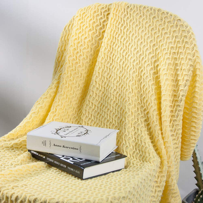 LALIFIT Throw Blanket with Tassel Solid Soft Sofa Couch Cover Decoration Knitted Blankets Gifts for Home Decorate 50" x 60"(Chevron Yellow)