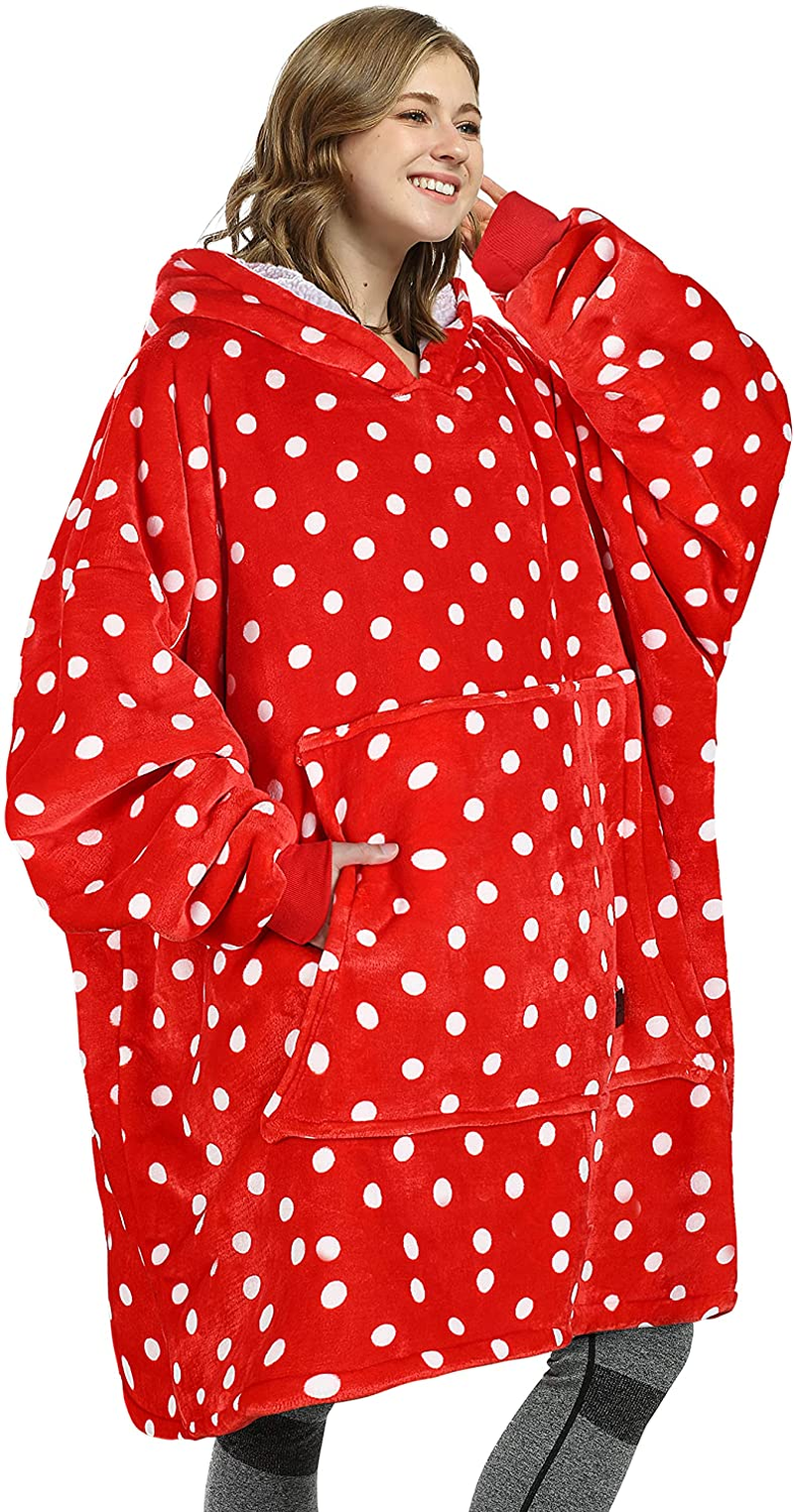 Oversized Wearable Blanket Hoodie Sweatshirt, Comfortable Sherpa Lounging Pullover for Adults