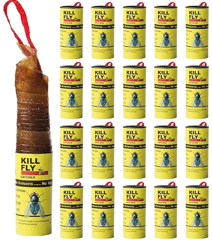 20 Pack Sticky Fly Strips Tape Ribbon, Fly Trap Catcher, Gnat Killer Indoors/Outdoors