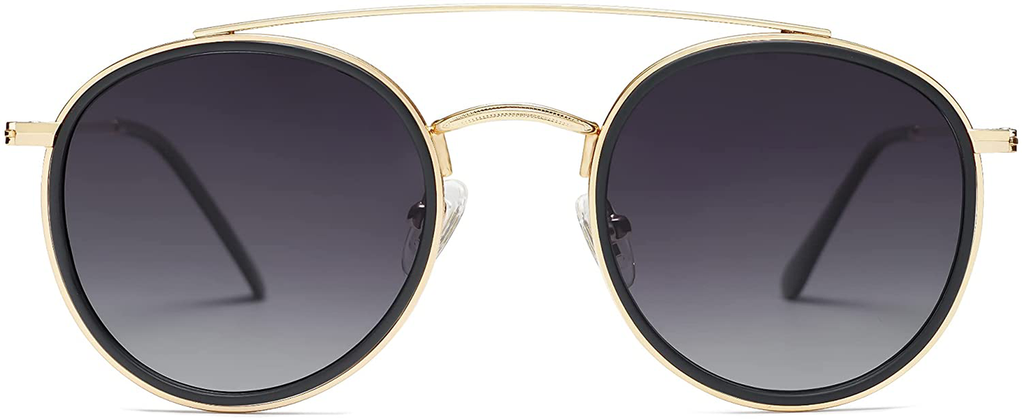 SOJOS Retro round Polarized Sunglasses UV400 Double Bridge Sun Glasses SUNSET SJ1104