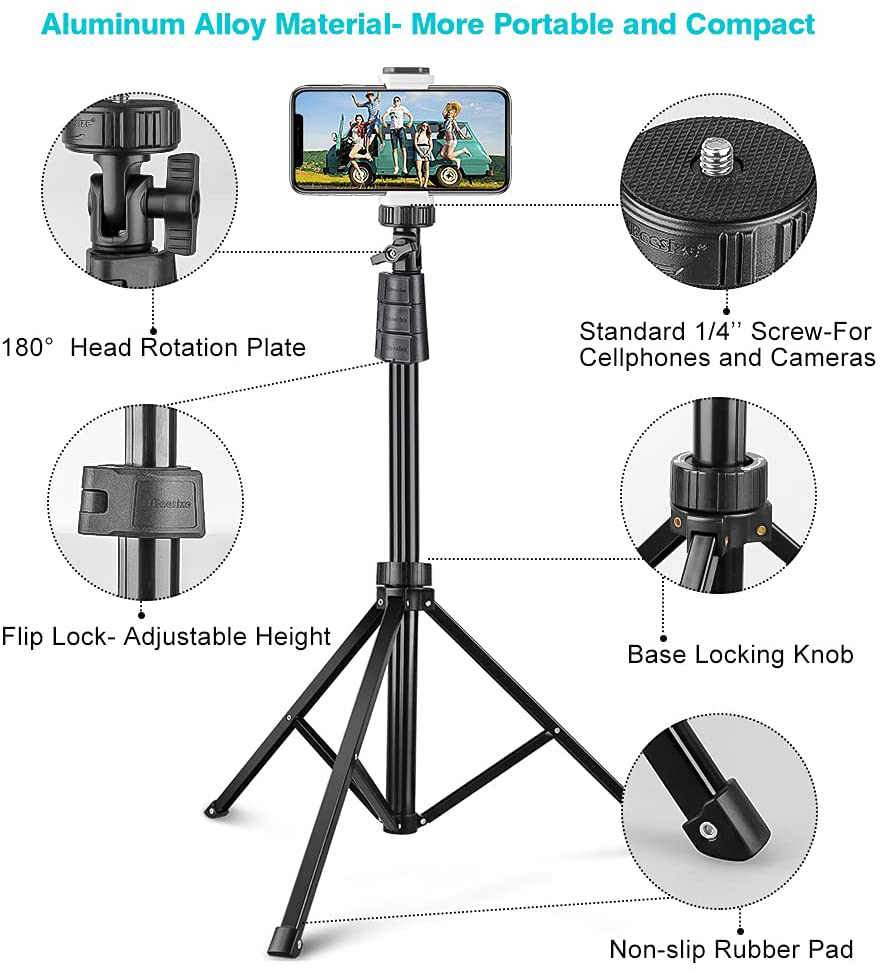 UBeesize 67'' Phone Tripod Stand & Selfie Stick Tripod, All in One Professional Tripod, Cellphone Tripod with Wireless Remote and Phone Holder, Compatible with All Phones/Cameras,Load capacity: 1.5 Kg