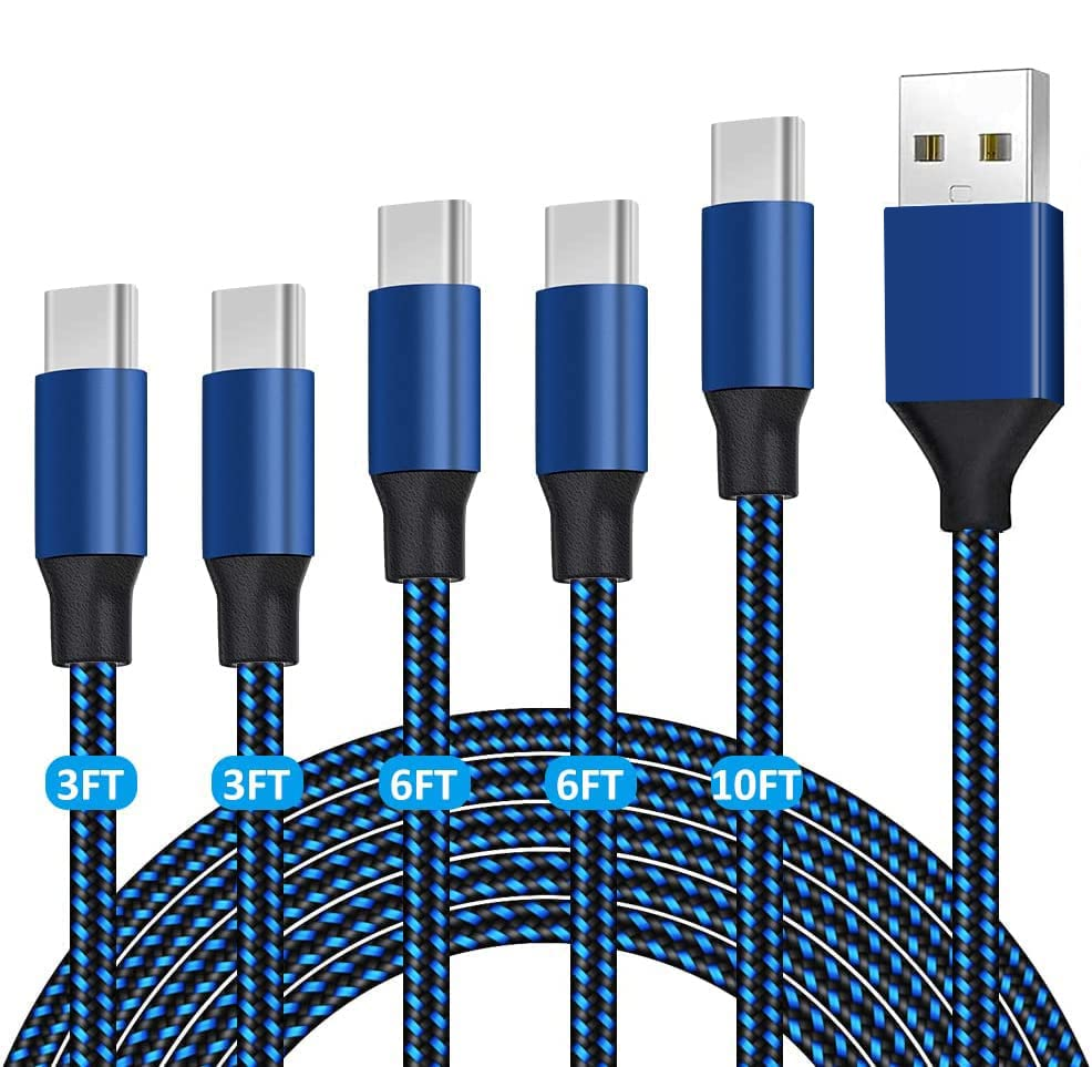 5 Pack USB C Cable (3/3/6/6/10FT) USB-C to USB-A Fast Charging Aluminum Housing