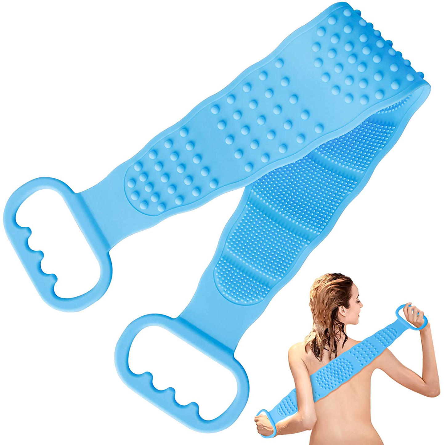 Back Scrubber, Silicone Back Scrubber for Shower, Long Exfoliating Bath Body Brush for Women, Easy to Clean, Improves Blood Circulation and Skin Health (Blue)