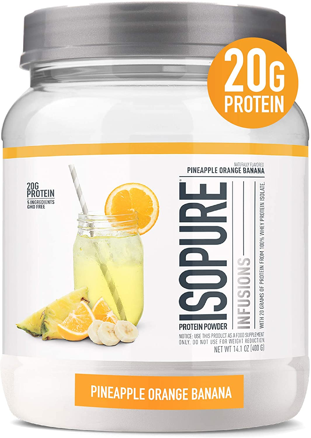 Isopure Protein Powder, Gluten Free, Whey Protein Isolate, Post Workout Recovery Drink Mix, Prime Drink, Infusions- Tropical Punch, 16 Servings
