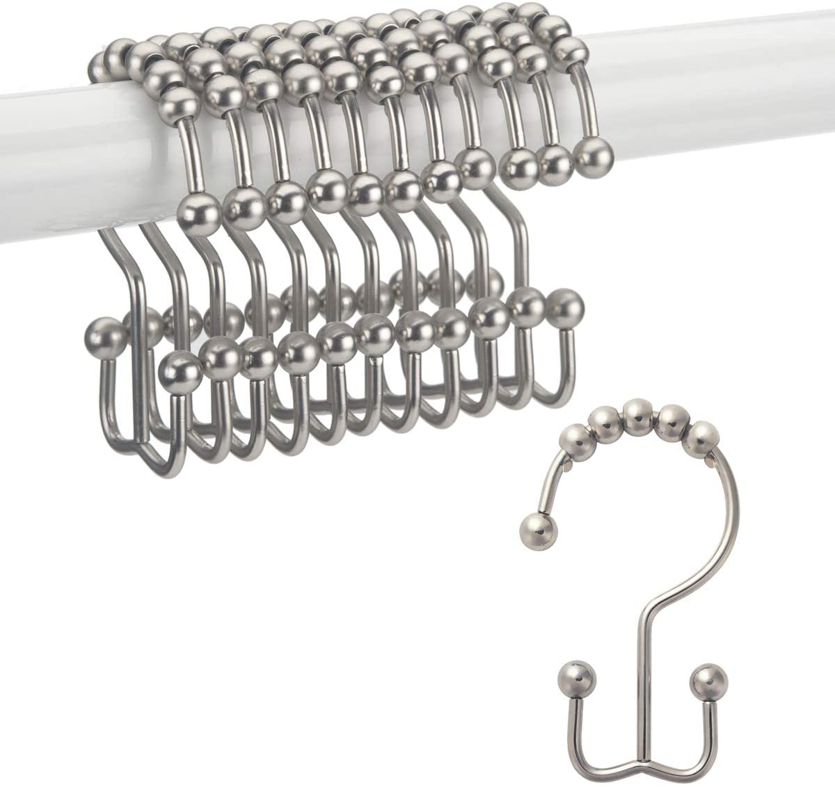 Titanker Shower Curtain Hooks Rings, Rust-Resistant Metal Double Glide Shower Hooks for Bathroom Shower Rods Curtains, Set of 12 Hooks