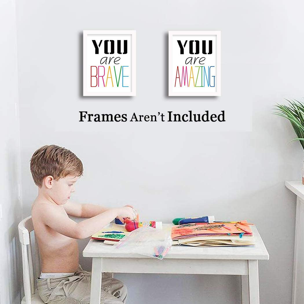 HPNIUB Typography Watercolor Words Inspirational Quote&Saying Modern Art Print Set of 4 (12”X16” Canvas Painting,Motivational Phrases Wall Art Poster for Nursery or Kids Room Home Decor,No Frame