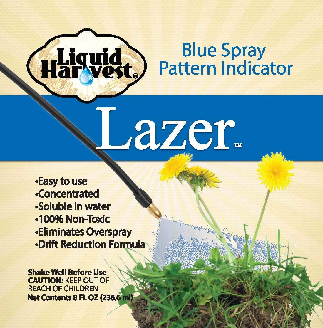 Liquid Harvest Lazer Blue Concentrated Spray Pattern Indicator 8 Ounces Perfect Weed Spray Dye, Herbicide Dye, Fertilizer Marking Dye, Turf Mark and Blue Herbicide Marker