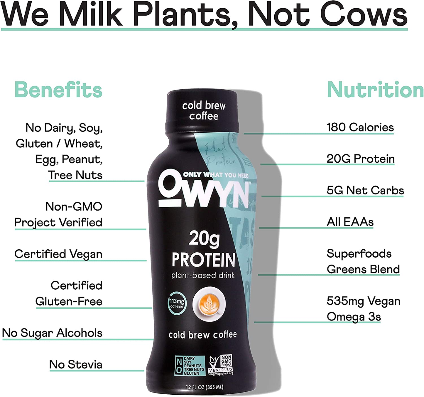 OWYN - 100% Vegan Plant-Based Protein Shakes | Cold Brew Coffee, 12 Fl Oz | Dairy-Free, Gluten-Free, Soy-Free, Tree Nut-Free, Egg-Free, Allergy-Free, Vegetarian