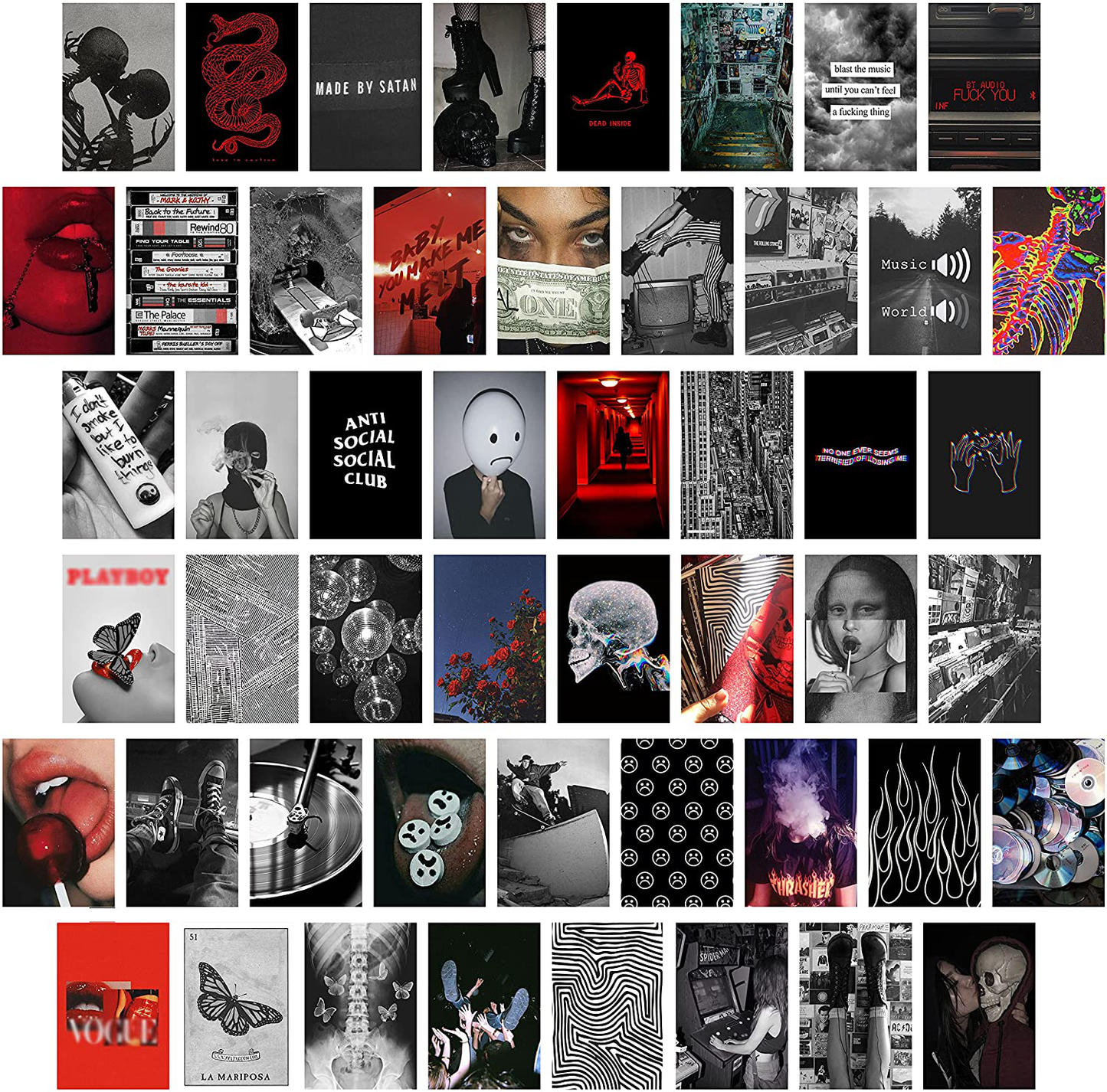 Waschbär 50PCS Grunge Aesthetic Picture for Wall Collage, Room Decor Aesthetic Grunge, Cool Collage Print Kit, Cool Room Decor for Girl, Wall Art Prints for Room, Dorm Photo Display, VSCO Posters for Bedroom, Room Decor Aesthetic Dorm Room Decor