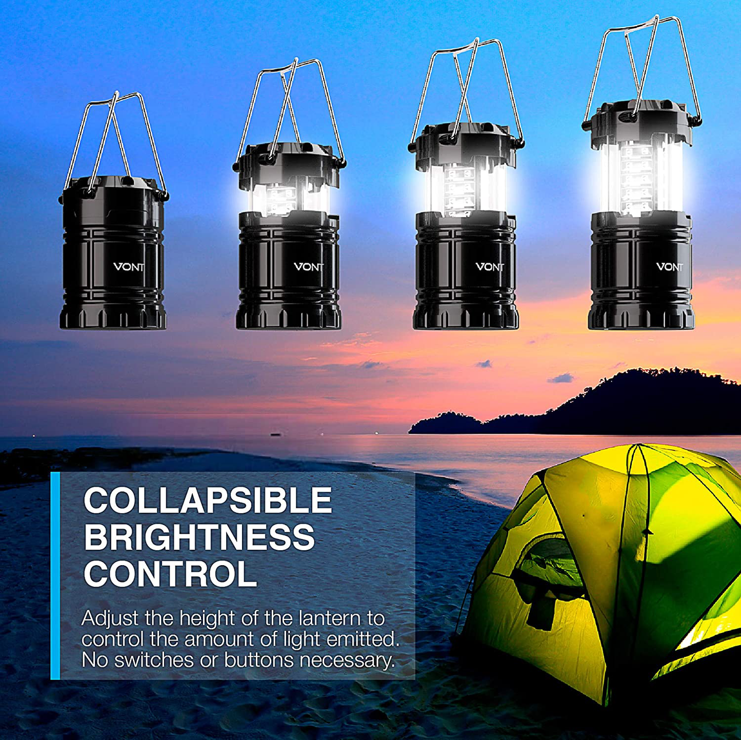 Vont 2 Pack LED Camping Lantern, Super Bright Portable Survival Lanterns, Must Have During Hurricane, Emergency, Storms, Outages, Original Collapsible Camping Lights/Lamp (Batteries Included)