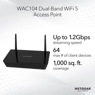 NETGEAR Wireless Desktop Access Point (WAC104) - Wifi 5 Dual-Band AC1200 Speed | 3 X 1G Ethernet Ports | up to 64 Devices | WPA2 Security | Desktop | MU-MIMO | Supports 3 Ssids | 802.11Ac
