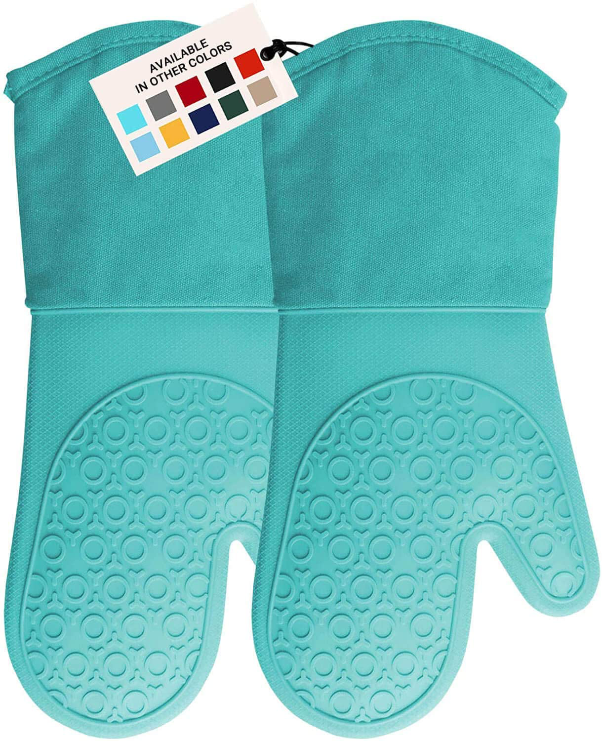 HOMWE Extra Long Professional Silicone Oven Mitt, Oven Mitts with Quilted Liner, Heat Resistant Pot Holders, Flexible Oven Gloves