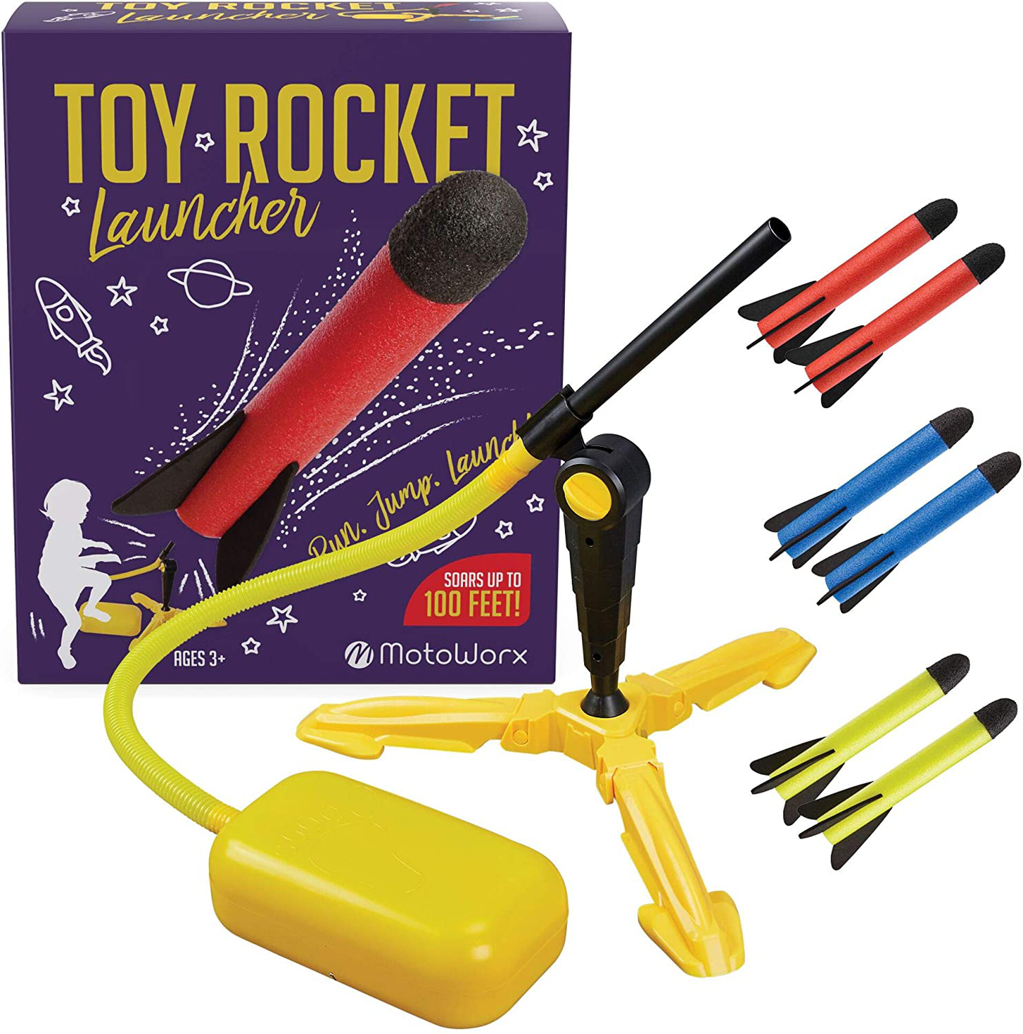 Toy Rocket Launcher for kids – Shoots Up to 100 Feet – 8 Colorful Foam Rockets and Sturdy Launcher Stand With Foot Launch Pad - Fun Outdoor Toy for Kids - Gift Toys for Boys and Girls Age 3+ Years Old