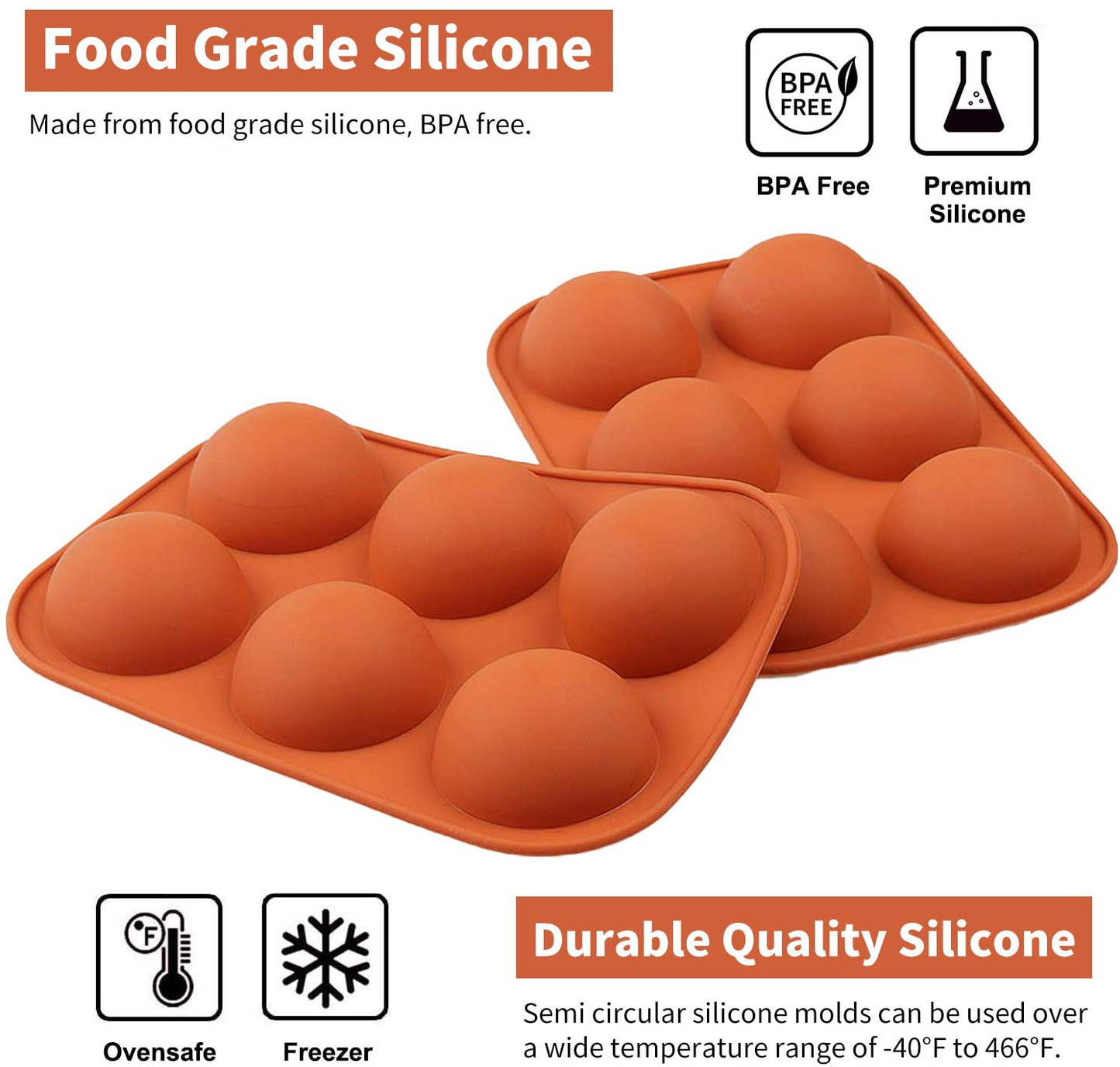 Silicone Molds, Chocolate Molds with 6 Semi Sphere Jelly Holes, 4 Pack Hot Cocoa Bomb Mold for Making Hot Chocolate Bombs, Half round Jello, Dome Mousse, Cocoa Ball, Coco Bomb (Comes with 2 Droppers)