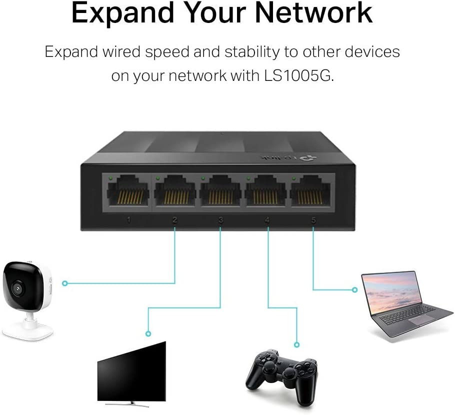 Tp-Link Litewave 5 Port Gigabit Ethernet Switch | Desktop Ethernet Splitter | Plastic Case | Unshielded Network Switch | Plug & Play | Fanless Quiet | Unmanaged (LS1005G)