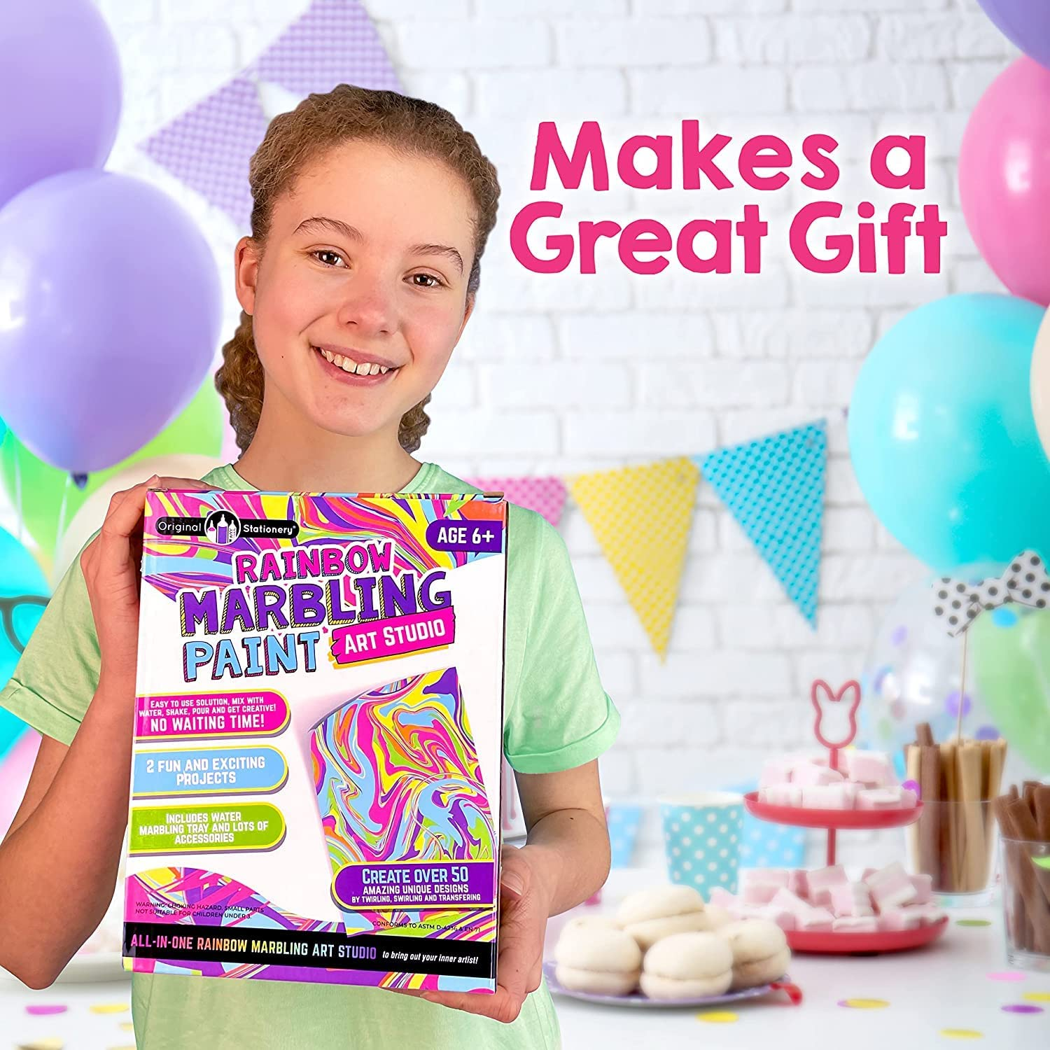 Original Stationery Rainbow Marbling Kit, Everything You Need in One Marble Painting Kit Kids to Make Marble Art and Craft Kids Will Love, Great Arts and Crafts for Girls and Rainbow Gifts for Girls