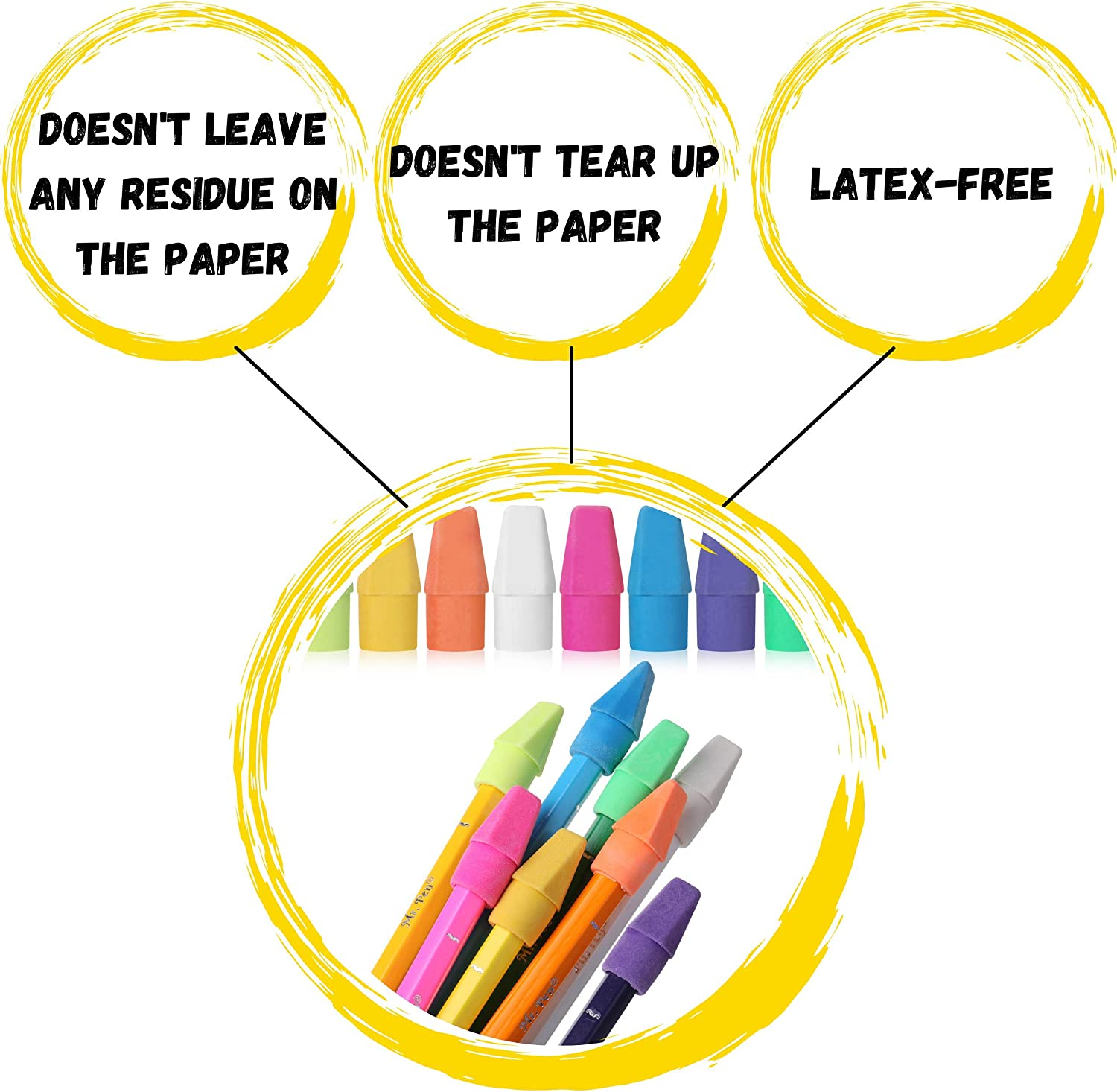 Mr. Pen- Pencil Erasers Set, 6Pc Pink Erasers and 60Pc Pencil Top Erasers, Pencil Eraser, Pencil Erasers Topper, Erasers for Pencils Top, Erasers for Kids, Pink Erasers, Cap Erasers, Eraser Tops