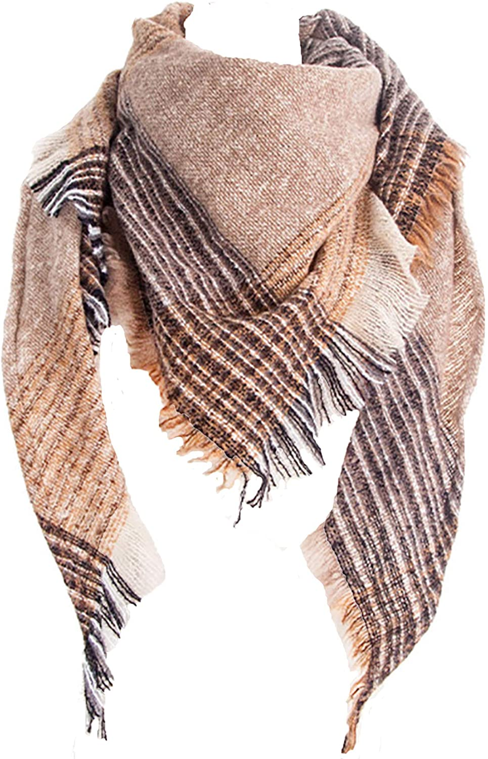 Wander Agio Womens Warm Scarf Triangle Shawls Winter Scarves Stripe Plaid Fichu Rough Surface