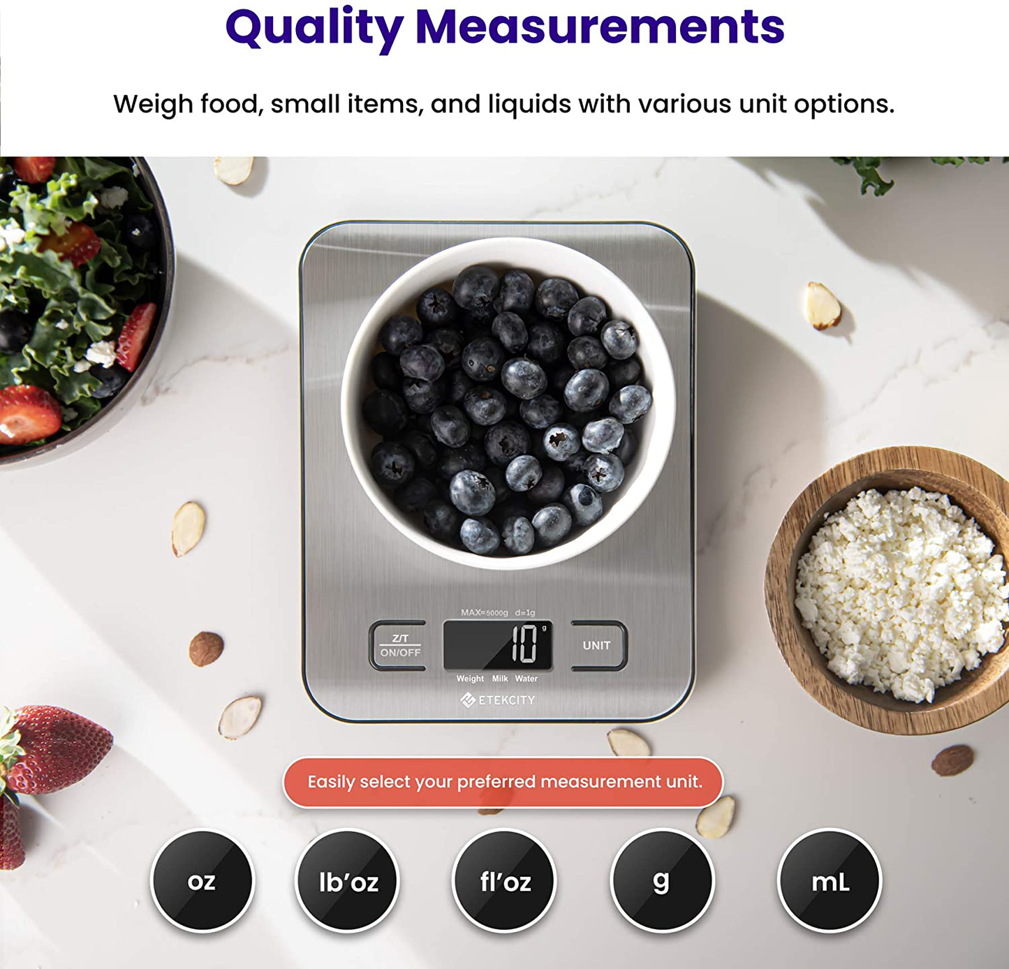 Etekcity Food Kitchen Scale, Digital Grams and Ounces for Weight Loss, Baking, Cooking, Keto and Meal Prep, Small, 304 Stainless Steel