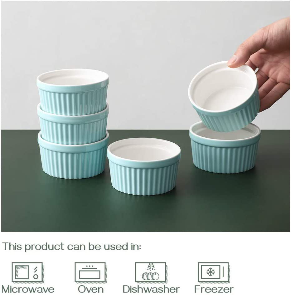 DOWAN 4 oz Ramekins - Ramekins for Creme Brulee Porcelain Ramekins Oven Safe, Classic Style Ramekins for Baking Souffle Ramekins Bowls, Set of 6, White