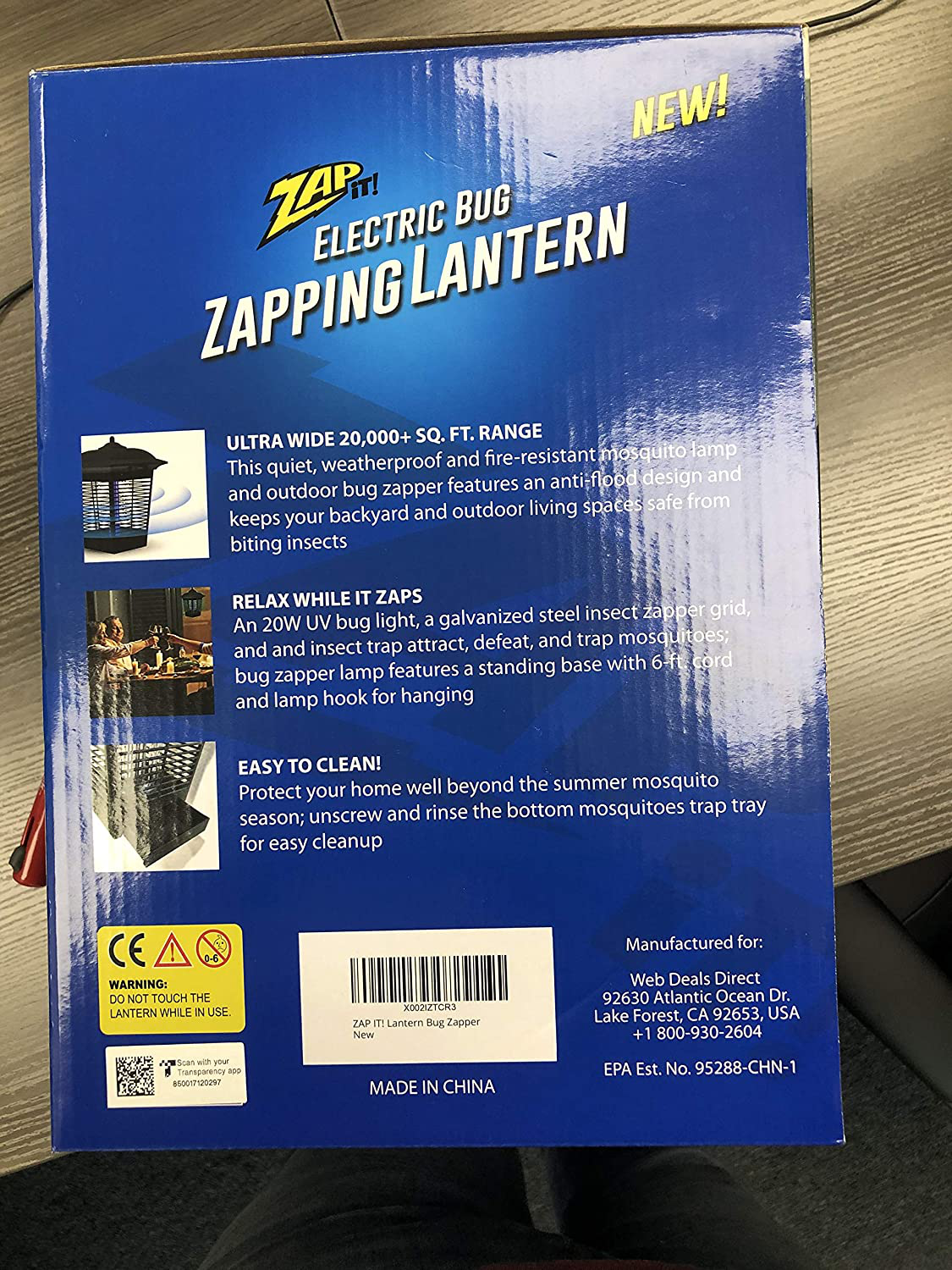 ZAP IT! Electric Indoor/Outdoor Bug Zapper (3,000 Volt) Waterproof 360 Degree Mosquito, Bug, and Insect Killer - Non-Toxic Attractant UV Light and Electric Shock - Bug Collector to Easily Clean