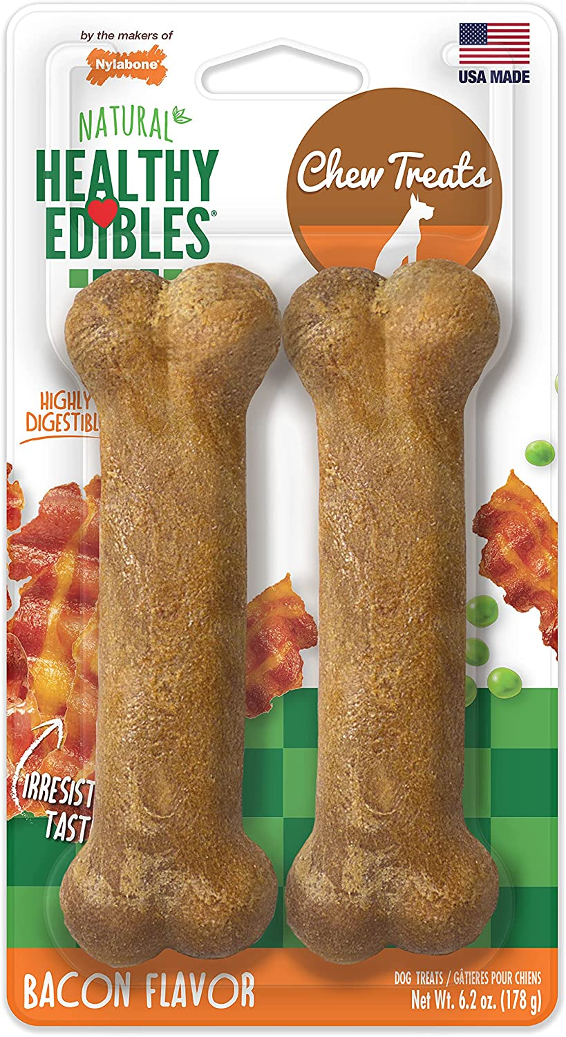 Nylabone Healthy Edibles All-Natural Long Lasting Bacon Flavor Chew Treats 3 Count Bacon Small/Regular