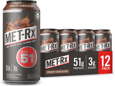 Met-Rx Ready to Drink Protein Shake, Keto Diet Friendly, Snack, Gluten Free, 51G of Protein, with Vitamin A, Vitamin D, and Zinc to Support Immune Health, Frosty Chocolate, 15Oz, Pack of 12