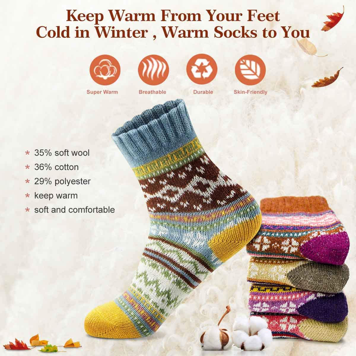 Women Socks Winter Women Socks Warm Thick Soft Wool Socks Christmas Gift Socks for Women Cozy Crew Socks